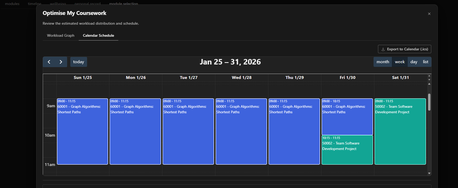 Calendar schedule view