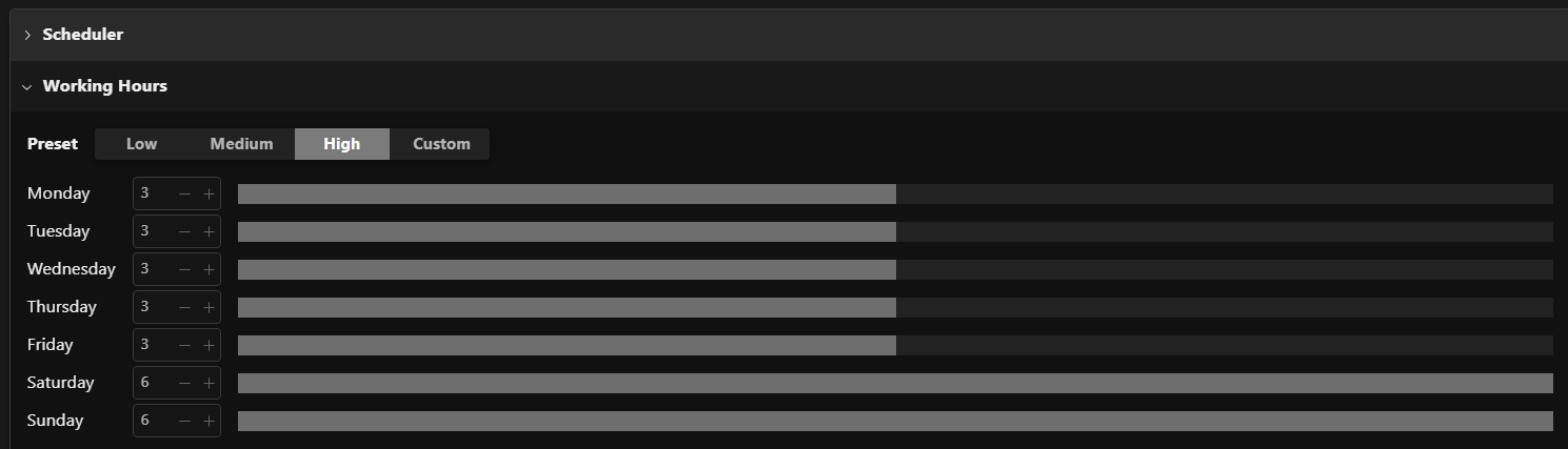 Working hours configuration